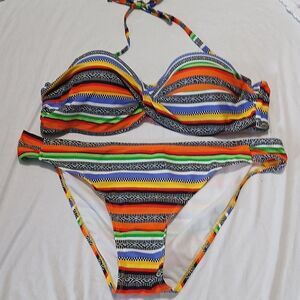 Push Up Twist Bandeau Bikini Set bright colorful beach cruise Sz XXL NWOT